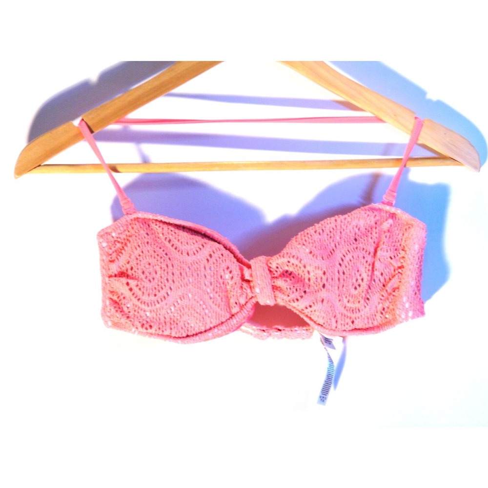 Victoria's Secret PINK Coral Bow Bandeau Bikini Top Eyelet Small 1-00115